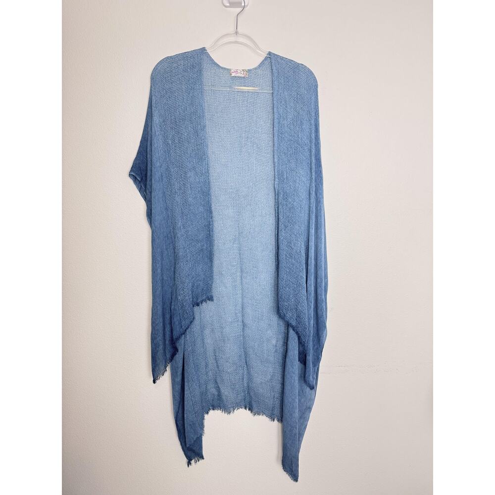 Free People Cover Up Womens One Size Beach Blue Waffle Knit Fringe Lightweight